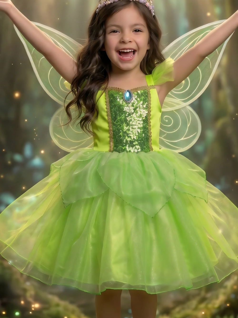 Trish Scully Child Enchanted Fairy Dress + Wing Set Size 10 Green Gold